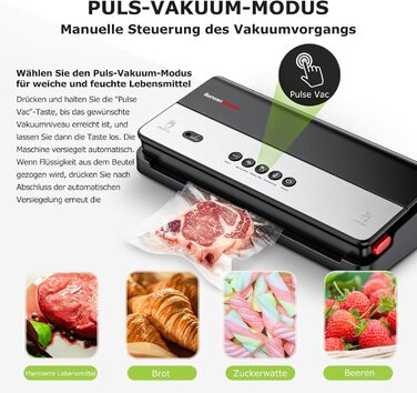 Вакууматор Bonsenkitchen для сухих та вологих продуктів з вбудованим різаком, чорний (в комплекті рулон та 5 пакетів)