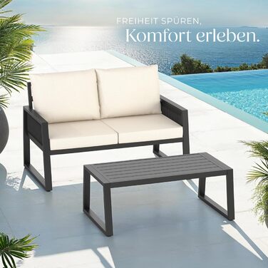 Набір садово-розсудних меблів tectake® Rope Design для саду/балкону: 2 крісла, диван, стіл з імітацією дерева, 4 посадочні місця, з подушками, вологостійкий