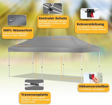 Павільйон KESSER® 6x3м з 6 знімними стінками, для саду, регульована висота, водовідштовхувальний, з сумкою, анкери, Pop-Up система, захист від UV 50+, для вечірок, антрацитовий колір