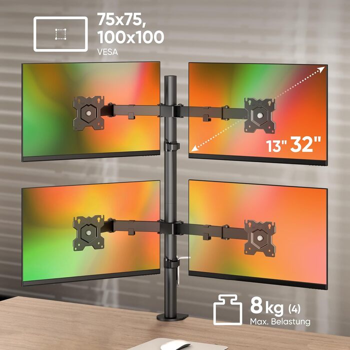 Кріплення для моніторів ONKRON D421E-B (4 монітори, 13-32 дюйми, до 8 кг, VESA 75x75-100x100)