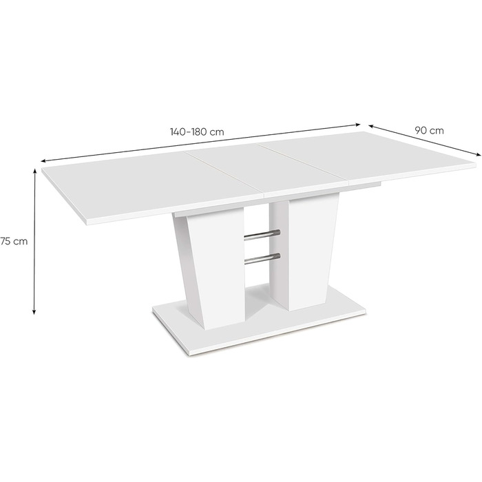 Розсувний стіл - обідній стіл з синхронним висуванням, 140-180 х 75 х 90 см, білий, кромка ABS 22 мм