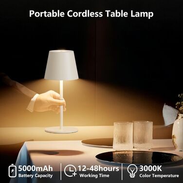 Лампа настільна LED акумуляторна Lundwa 26 см, 5000 mAh, IP54, 3W, 3000K, для кемпінгу, ресторану, спальні, бару (1 шт.)