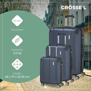 Набір валіз Travelite 3 шт. з жорстким корпусом (L/M/S), 4 колеса, City, валіза ручної поклажі S, валізи-ролери з антицарапинним покриттям, TSA замок + розширюваний клапан (окрім розміру S), Набір валіз-ролерів (L/M/S) Marine