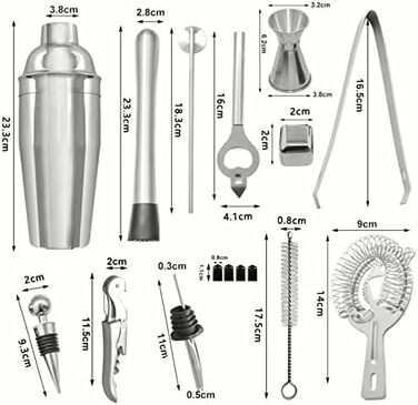 Набір шейкерів для коктейлів 23 шт. и, нержавіюча сталь 750 мл з дерев'яною підставкою, ідеально підходить для дому або бару