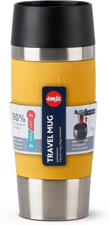 Термокружка Emsa Travel Mug Classic 360 ml, жовта, з рукавом, Quick-Press, 360° відкриття