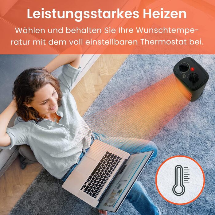 Про Breeze 2000W керамічний міні-нагрівач з холодною функцією та 3 рівнями потужності - для офісу, вітальні, спальні або тераси - Чорний