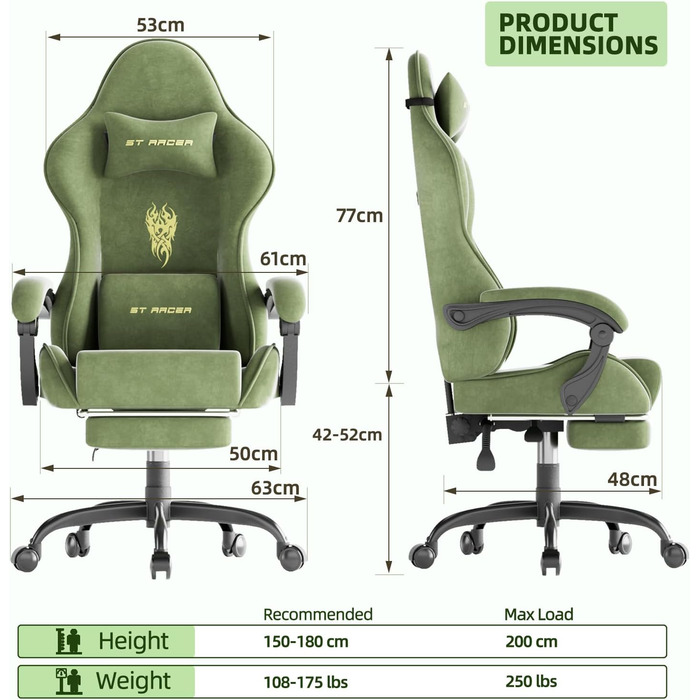 Ігровий крісло Ferghana Ergonomisch: комфорт та підтримка для геймерів, зелений колір