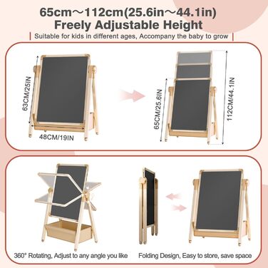Дитяча мольберт Kinderstaffelei з двома сторонами, металева конструкція, регульована висота, обертається на 360°, дошка для малювання та письма з літерами та цифрами (жовтий)