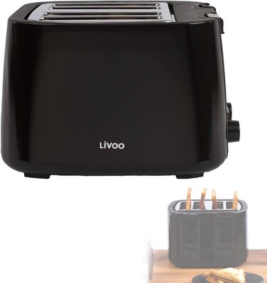 Тостер з 4 слотами Чорний регульований термостат тостера на 4 скибочки (4 слоти, 150 Вт, 7 рівнів, ящик для крихт)