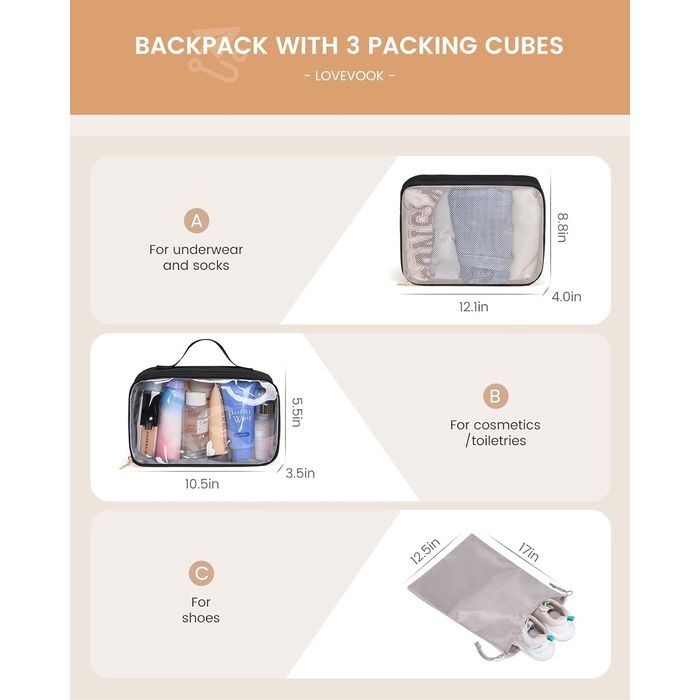 LOVEVOOK Рюкзак для ручної поклажі 40L, рюкзак для подорожей для жінок, великий, для літака з відділенням для мокрого та сухого, для ноутбука 17.3
