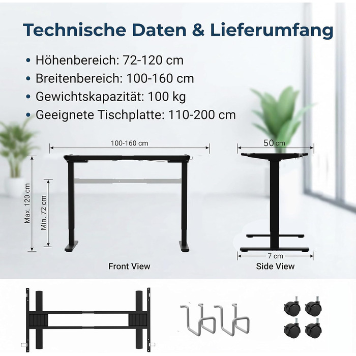 Електричний стіл Homall з регулюванням висоти, 2 мотори, підйом до 100 кг, телескопічний, пам'ять, захист від зіткнень (чорний)