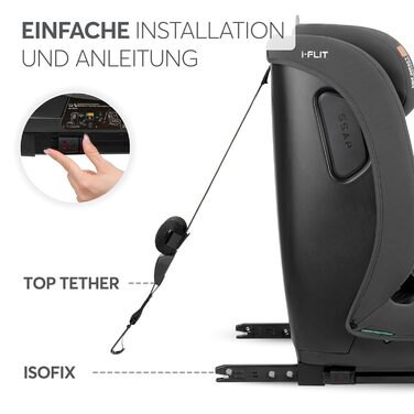 Автокрісло KikkaBoo i-Size i-FLIT 9-36 кг ISOFIX, Група 1/2/3, 15 міс. - 12 років, SPS, Top Tether, регульована підголовник, темно-сірий