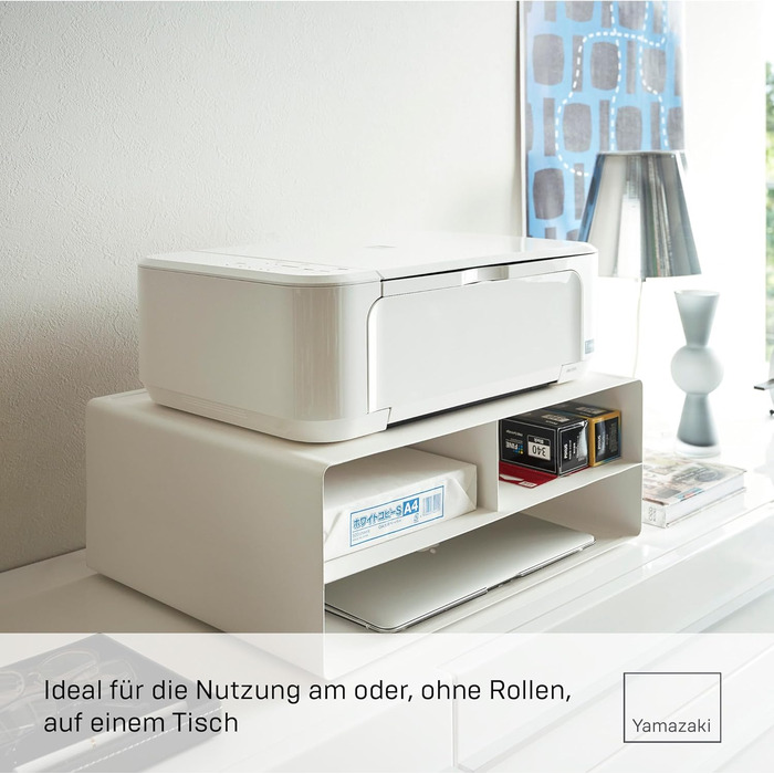 Організатор Yamazaki 4349 Tower Druckerstation: сталева полиця-організатор, мінімалістичний дизайн, білий (48x37x19 см)