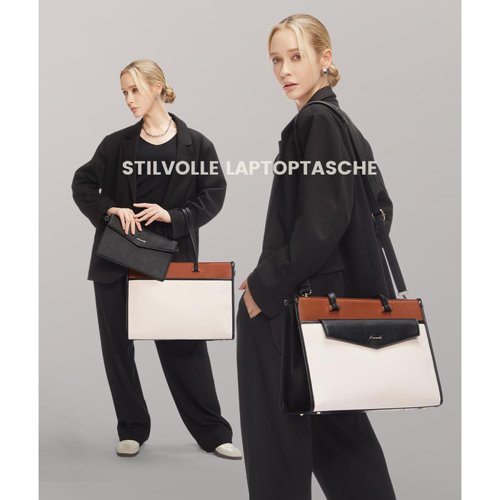 Сумка для ноутбука LOVEVOOK 15.6 дюймів, водонепроникна, для жінок, сумка-шоппер, шкіряна, для роботи, навчання, чорна, бежева, коричнева