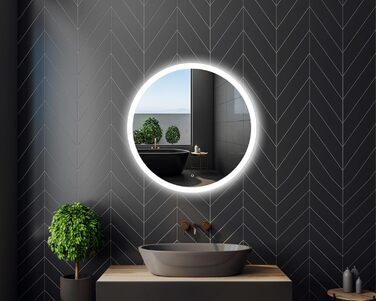 Круглий дзеркало для ванної кімнати 80 см з LED підсвічуванням та сенсорним вимикачем