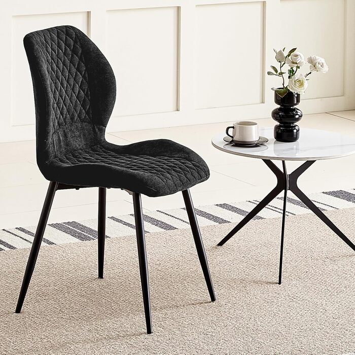 Набір з 4/6 стільців для їдальні, кухні, вітальні, чорного кольору, ергономічні, оббивка з льону