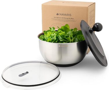 Навіс салатниця з нержавіючої сталі Navaris з кришкою та друшляком - для сушіння салату