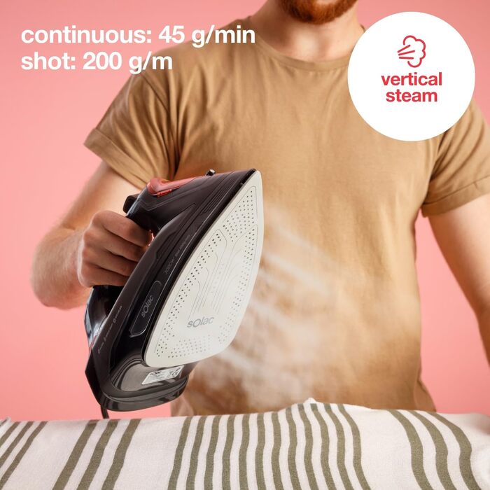 Праска з парою Solac Solution PV2490: 3000W, 200г/хв, керамічна підошва, антинакип, самоочищення, 290мл