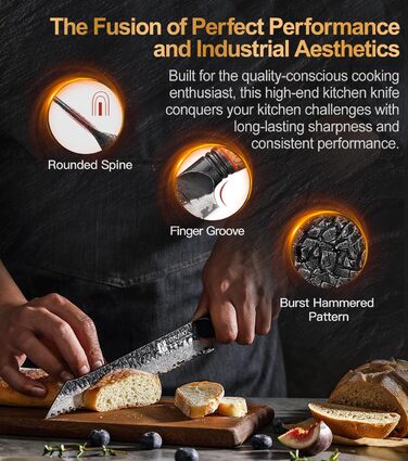 Ніж кухарський XINZUO Damaststahl серії Mo, 19.3 см - професійний, з лезом з дамаської сталі, кухонний ніж, мультифункціональний, з ергономічною ручкою з білого дуба