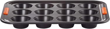 Форма для мафінів LE CREUSET з антипригарним покриттям, 12 шт., Ø 7 см, для закваски, з вуглецевої сталі, антрацит/помаранчевий