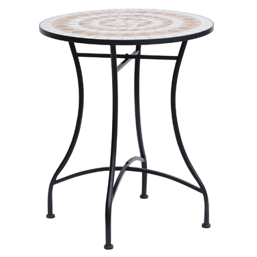 Мозаїчний стіл Outsunny Garden Table круглий Ø60 см, Балконний стіл Журнальний столик зі сталі та кераміки в помаранчевому та білому кольорах, висота 71 см для саду та балкона