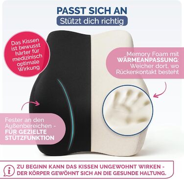 Ергономічна подушка під спину Blumtal з ефектом пам'яті (Memory Foam), підтримуюча подушка під поперек з чохлом OEKO-TEX