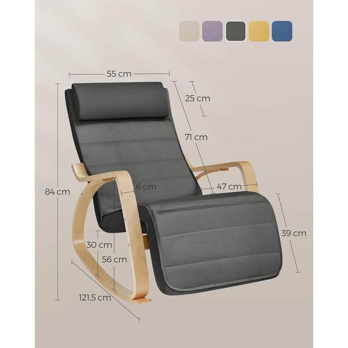 Крісло-гойдалка SONGMICS з підставкою для ніг, з підлокітниками, з натурального дерева, до 150 кг, сіро-натуральне, LYY10G