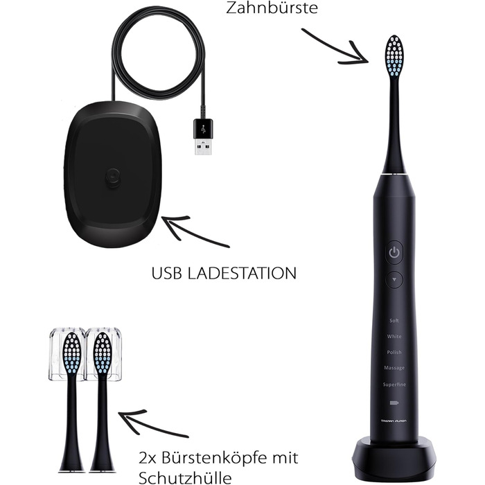 Електрична зубна щітка Tristan Auron – 55 000 вібрацій, 5 режимів, 60 днів роботи від акумулятора, 2 насадки, компактна та тиха (червона)