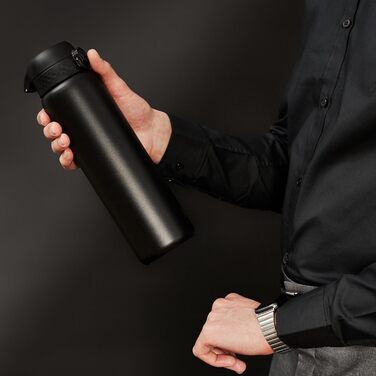 Пляшка для води з нержавіючої сталі з вакуумною ізоляцією, 1 літр, 920 мл, герметична, відкривання однією рукою, надійне замикання, можна мити в посудомийній машині, ручка для перенесення, міцна, ідеально підходить для спорту та йоги OneTouch 2.0 Black