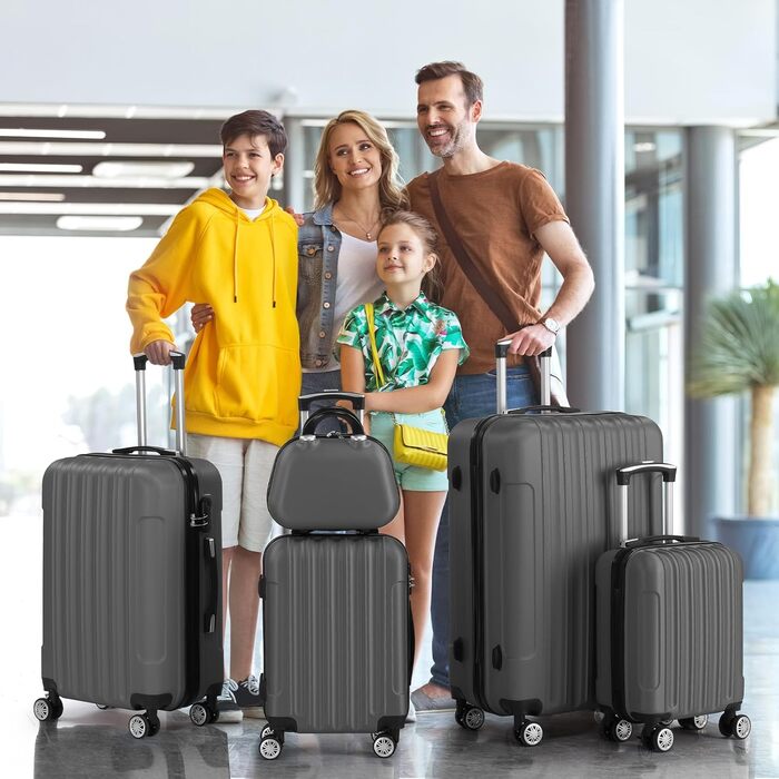 Набір валіз LALAHO 5 шт. з косметичками, ABS, турквіс (смужки)