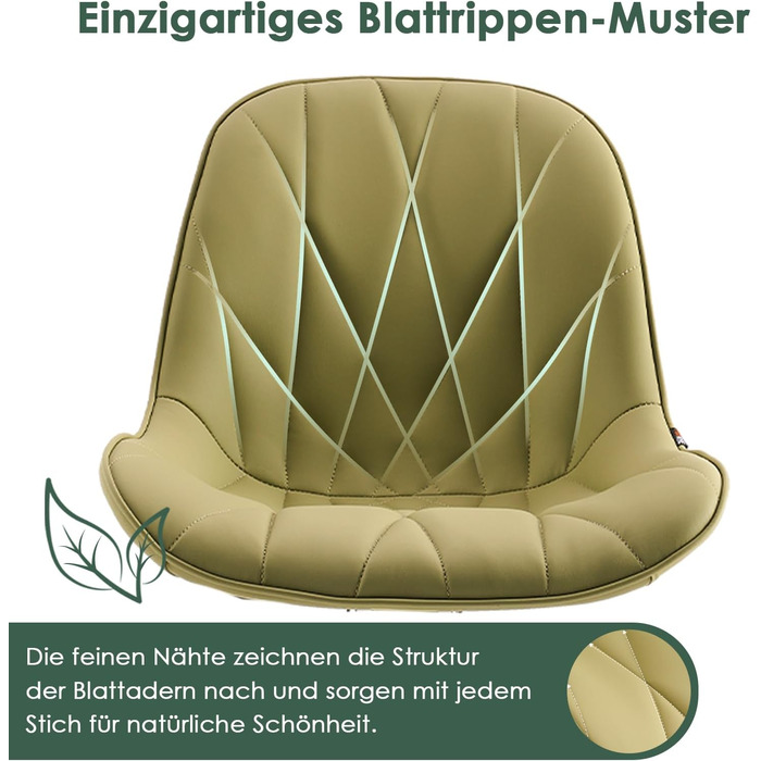 Офісне крісло YOUTASTE з принтом листя, ергономічне, регульоване по висоті з функцією гойдання, без підлокітників, шкіряне для дому та офісу (Авокадо)