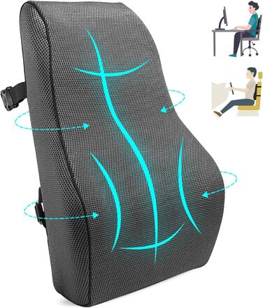 Подушка для спини FAOKZE з Memory Foam - ергономічна, для офісного крісла та дивана, антистатична (сіра)
