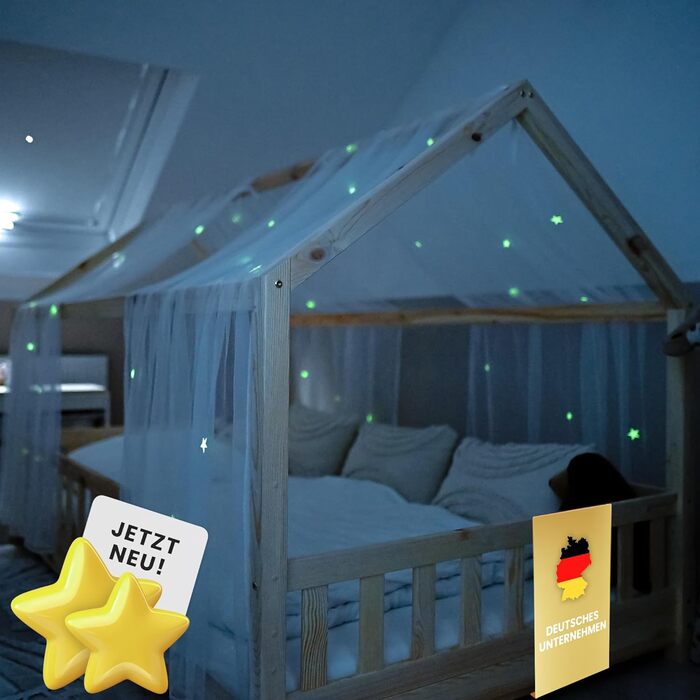Балдахін для ліжка Lilimaus House з сяючими зірками - Прикраса ліжка будинку з балдахіном - Подарунок для дівчинки та хлопчика - Штори для ліжка з балдахіном для дитячих ліжок 90x200 & 120x200 - Прикраса дитячої кімнати Starous Stars (комплект з 2 шт. 67 