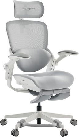 Ергономічне крісло Musso E80 Muse FemmePosture™ для жінок - регулювання спинки до 135°, 3D-підтримка попереку, 17см 4D-підголівник, висувна підніжка, регулювання глибини та висоти сидіння, регульовані підлокітники (Сірий)