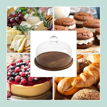 Таця Relaxdays з кришкою, скляна, для тортів та закусок, зберігає свіжість, 16x28 см, дерев'яна (акація)