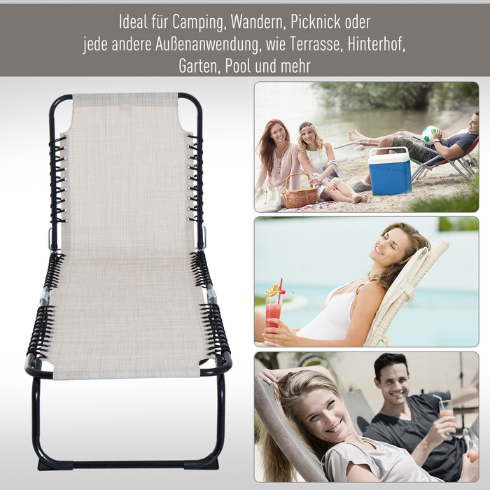 Outsunny Sun Lounger Складний садовий шезлонг 4-ступінчаста регульована спинка сталева сітка тканина бежевий 197x58x76 см для відпочинку на свіжому повітрі