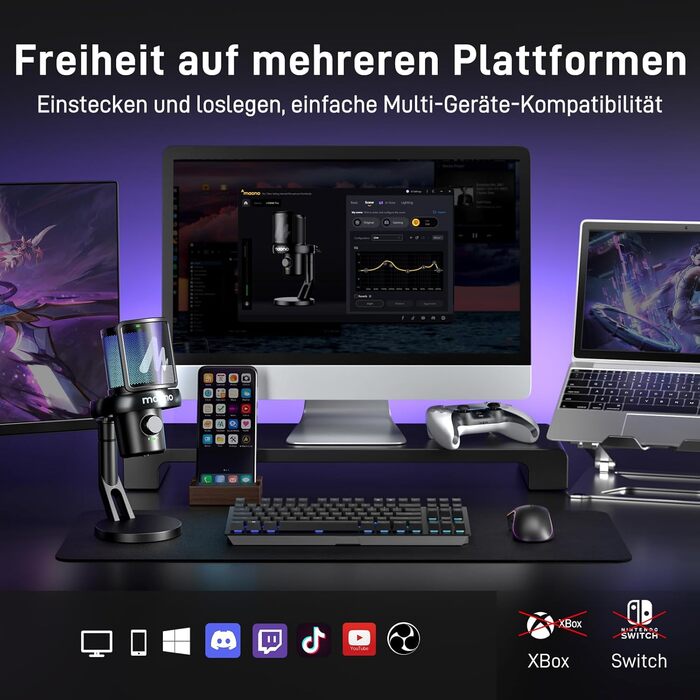 Мікрофон MAONO DM40 Pro бездротовий для ПК з RGB підсвіткою та ШІ-зміною голосу, шумозаглушення, для геймінгу, подкастингу та стрімінгу (чорний)