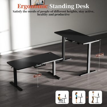 Електричний стіл 160x60 см, регульована висота, чорний, без швів, для комп'ютера