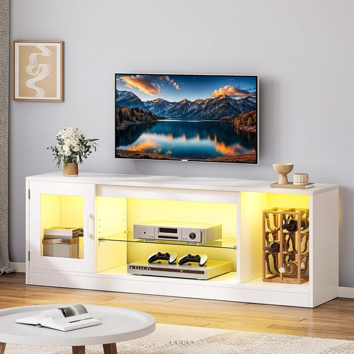 Тумба під телевізор YITAHOME з RGB-підсвічуванням, білий колір, 148 x 32 x 51 см, з полицями для 43
