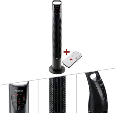 Баштовий вентилятор Arebos з пультом дистанційного керування та таймером 40 Вт Коливання 75 Вентилятор з 3 режимами швидкості та режимом сну Чорний
