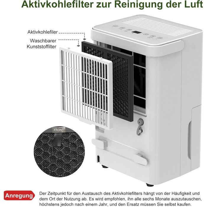 Електричний осушувач повітря Uhome 12L - 54м³, автоматичне вимкнення, сенсор вологості, режим сушіння, фільтр з активованим вугіллям