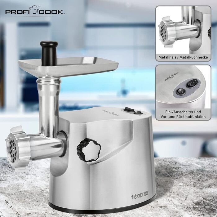 Електрична м'ясоподрібнювач Profi Cook PC-FW 1060, 1000W: для м'яса, ковбас та фаршу