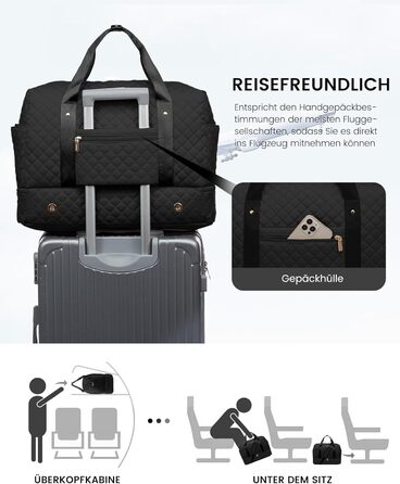 Спортивна сумка LOVEVOOK для жінок з відділенням для ноутбука, 40L, з відділенням для взуття. Ідеальна для подорожей, спортзалу, фітнесу та клініки. Чорний колір.