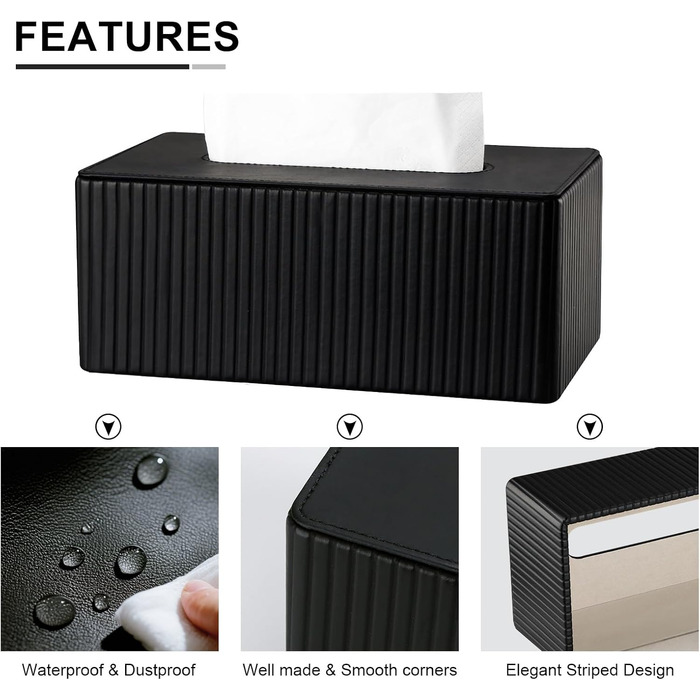 Стильна коробочка для серветок KingFOM з PU шкіри, чорного кольору, прямокутної форми - для вітальні, ванної кімнати та офісу