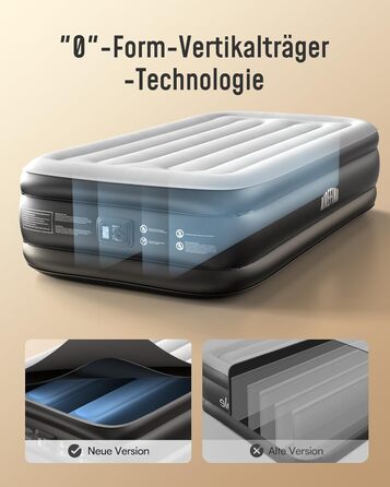 Надувний матрац Airefina з самонадуваванням та інтегрованою помпою, преміум-гостьове ліжко, швидке надування за 3 хвилини, для кемпінгу та дому, 203x152x40 см, 2 особи