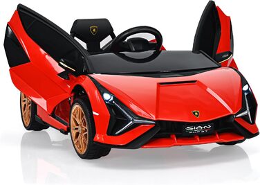 Дитячий електромобіль GOPLUS Lamborghini з пультом, Bluetooth, USB, музика, для дітей 3-8 років, білий/червоний