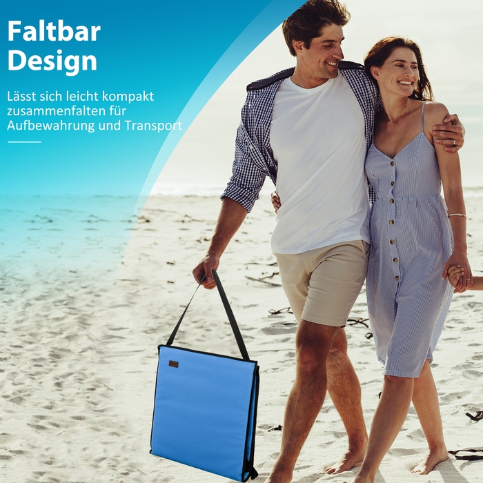 Зручний лежак для відпочинку на відкритому повітрі, складаний, з регульованою спинкою, кишенею збоку та м'якими подушками. Міцний сталевий каркас. Колір: блакитний. Розміри: 142x51x40 см.