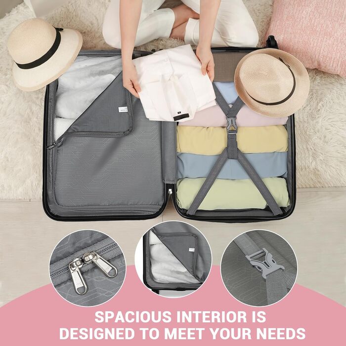 Валіза-тележка KONO 55 см, рожева, ABS, ручна поклажа