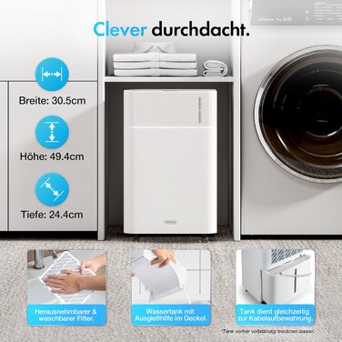 Електричний осушувач повітря VonHaus 12L/24h - для підвалу, кімнат до 125м³/20м², з таймером та функцією сну, проти вологи та плісняви