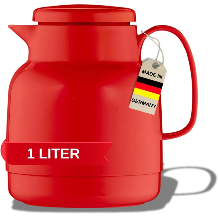 Термос Helios Mondo, 1 літр, червоний, з пластиковою ізоляцією